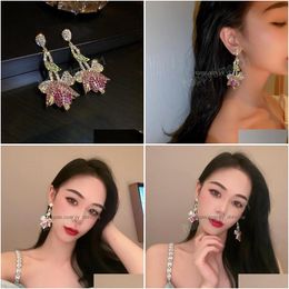 Dangle Chandelier French Romantic Diamond Tip Flower Dangle Earrings For Women Korean Fashion Earring Drop Delivery Jewellery Dhxiw