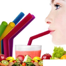 Drinking Straws Drinking St Sile Stripes 6 Color Eco Sts Reusable For 800Ml Mugs Smoothie Flexible Sucker Dh0011 123 J2 Drop Deliver Dhtzq