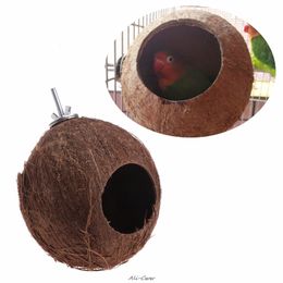 Bird Cages Finch Parrot Nest Natural Coconut Shell Hanging Chain Cage Toys Swing House s Supplies 221128