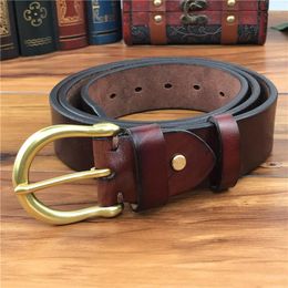 Belts Brass Belt Buckle Men Genuine Leather Vintage Cowboy Jeans Male Strap Ceinture Homme Riem MBT0004