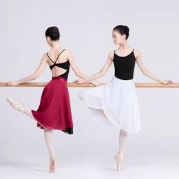 Stage Wear Adult Women Chiffon Dance Skirt Ballet Tutu Gymnastics Skate Ladies Girls Two Layers Double Color Wrap