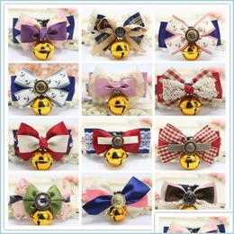 Dog Collars Leashes Cat Collars With Bells Bow Tie Cats Safety Elastic Bowtie Bell Mti Colors Pet Supplies Puppy Kitten Bowknot Co Dhval
