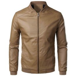 Men's Leather Faux Men Slim Jacket Motorcycle Casual PU Coats Good Quality Male Solid Fit Stand Collar Jackets And 4X 221124