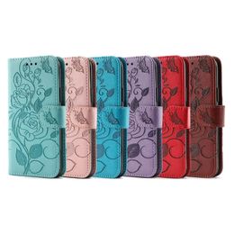 Imprint Rose Flower Leather Wallet Cases For Iphone 14 Pro Max Plus 13 Mini 12 11 X XR XS 8 7 Frame Photo Fashion Floral Credit ID Card Slot Phone Pouch Stand Holder Purse