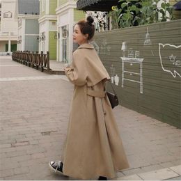 Women's Trench Coats Women's Windbreaker Mid-length Clothes 2022 Korean Style Loose Over-the-knee Jacket Chaquetas De Mujer Khaki