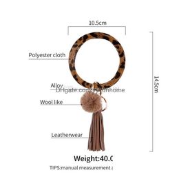 Keychains Lanyards 2 Colours Pu Leather Tassel Bracelet Bangle Keychain Keyring Exaggerated Circle Wristlet Keyholder For Women Gir Dhkvb