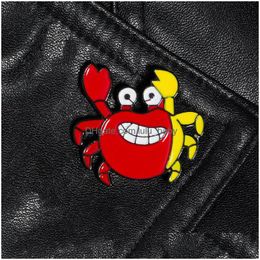 Pins Brooches Cartoon Red Yellow Funny Crab Brooches Paint Enamel Lapel Pins Zinc Alloy Brooch For Women Fashion Denim Jacket Shirt Dhuv6