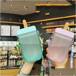 Water Bottles Summer Plastic Popsicle Water Bottles St Convenient Strap Cup Juice Cups Drinkware 4 Colours 4830 Q2 Drop Delivery Home Dhwq3