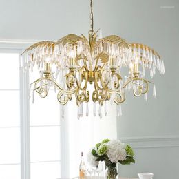 Chandeliers Nordic Crystal Chandelier Lighting Household Living Room Hanging Light Bedroom Leaf Design Crystals AC Home Decoration