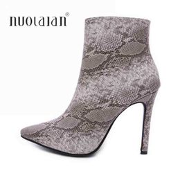 Boots Winter Woman Shoes Pointed Toe High Heel Snake Printing Leather Short Ankle for Women Sexy 220901