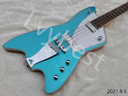 Electric Bass Guitar 4 String Chrome Parts Metlaic Blue Colour Body Top Rosewood Fingerboard Dots Inlay long Tail