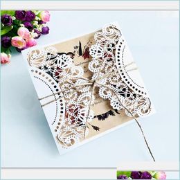 Greeting Cards Wedding Decorate Invitation Card Business Greeting Cards Laser Hollowing Out Kraft Paper Marry Supplies Matching Rope Dh1Zk