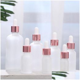 Storage Bottles Jars Clear Frosted Glass Essential Oil Per Bottle Liquid Reagent Pipette Dropper With Rose Gold Cap 5 100Ml Rrf292 Dhz65