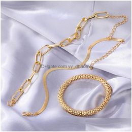 Charm Bracelets Golden Metal Bracelet Women Charm Thick Chain Link Bracelets Bangles Trend Hip Hop Fashion Jewellery Drop Delivery Dhybo