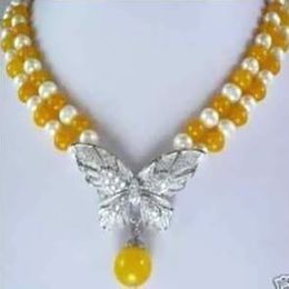 Stunning JewelleryYellow jade white freshwater pearl necklace 18"