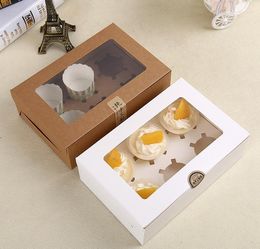 Gift Wrap Kraft Card Paper Cupcake Box 6 Cup Cake Holders Muffin Boxes Dessert Portable Package Six Tray Favour Wholesale