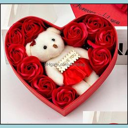 Party Favour Valentines Day Party Favour Cases Reds Rose Bear Gift Box Soap Flowers Love Hearts Containers With You Marry Wedding Deco Dhpax