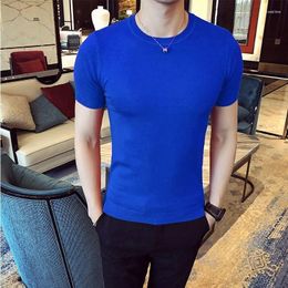 Men's T Shirts 2022 Autumn Sweater Casual Solid Color Short Sleeves Knitted Tees Round Neck Slim Fit Pullover For Male T-shirts Tops B180