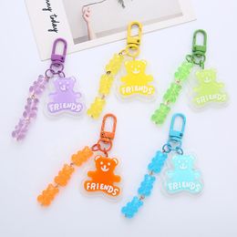 5 Colors Fashion Colorful Chain Bear Keychain Women Girl Gummy Bear Handbag Keyring Cute Pendant Charms Key Chains Gifts