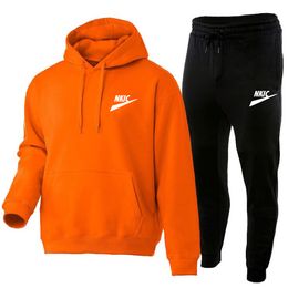 2 Pieces Sets Tracksuit Men Autumn Hoodie Sweatshirt pants Solid Sporting Fitness Hooded Outerwear Jacket Joggers Suit