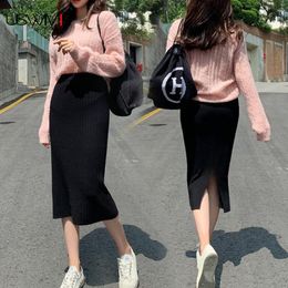 Skirts Women Skirt Winter Fashion Outwear Leisure Knitted Solid Colour Vintage Elastic Waist Comfort Warm Female