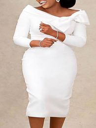 Party Dresses Elegant Women White Bare Shoulder Long Sleeve Bow Dress for Wedding Classy Large Size Evening Formal Outfits XXXL 221128
