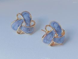 Stud Earrings Fashion Women's Blue Trendsetter's Design Geometric Oil Dripping Hollow Stainless Steel Jewellery Gift