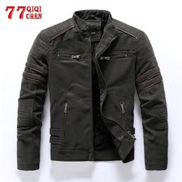 Men's Leather Faux Frosted Jacket Autumn Winter Fleece Casual Fashion Stand Collar Moto Men Slim High Quality PU Coats 221124