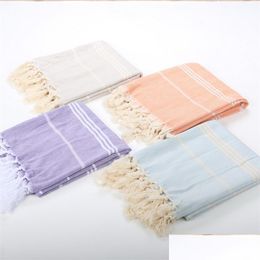 Towel 100X180Cm Tassels Beach Towel Yarn Dyed Weaving Mtipurpose Rec Bath Towels Selling With Various Colours 22Pn J1 Drop Delivery H Dhiaa