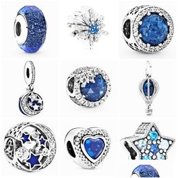 Prata Fit Pandora Charm Bracelet European Sier Charms Beads Floco de Neve Coração do Oceano Pendurado Olho de Gato Murano Vidro Faça Você Mesmo Cobra Cha Dhoaf