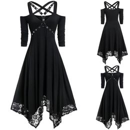 Casual Dresses Women's Dress Sexy Halloween Plus Size Open Shoulder Lace Half Sleeve Gothic Dress Elegant Dresses For Women Vestido Feminino 221126