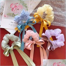 Hair Rubber Bands Girls Bowknot Hair Rubber Bands Circle Sweet Versatile Headdress Korean Large Intestine Ribbon Fairy Ornam Dhgarden Dhggp