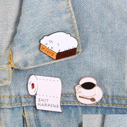 Pins Brooches Creative Enamel Brooches Roll Paper Cat Box Brooch Pins Coffee Badge Clothes Lapel Jewelry 1475 E3 Drop Delive Dhgarden Dh1Hz