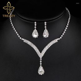 Necklace Earrings Set TREAZY 4 Colours Crystal Bridal V Shaped Teardrop Choker Wedding Party For Women