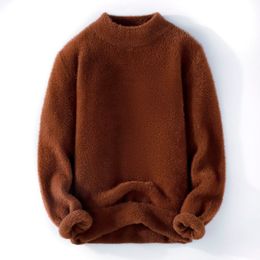 Men's Sweaters Autumn Winter Knitted Sweater Men Half height collar Casual Mink Velvet Sweater Male Solid Colour Warm Mohair Sweater Man 221128