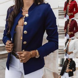 Women's Suits Women Metal Double Breasted Woollen Blazers Coat Vintage Long Sleeve Female Outerwear Chic Tops