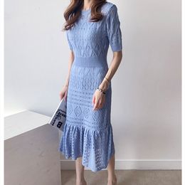 Casual Dresses Spring Summer Knittted Dress Temperament In The Comfortable And Relaxed Hollow Korean Style Long Kneelength Dress Twopiece Set 221126