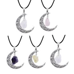 Natural Crystal Stone Necklaces Starry Sky Moon Gemstone Pendant Necklace Sweater Decoration Fashion Jewellery With Chain