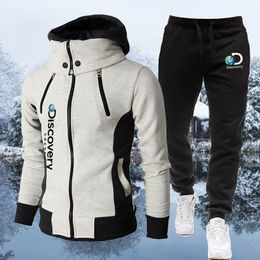 Tute da uomo Discovery Channel Felpa con zip Pantaloni della tuta Uomo Luxury Thermal Sportswear Set Uomo Felpa con cappuccio invernale Giacca in pile 221128