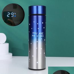 Thermoses Gradients Temperature Control Vacuum Cup Stars Pattern Winter Student Stainless Steel Smart Thermos Cups New 14Sb J2 Drop Dhvs2