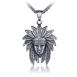 Indian Head Portrait pendant Necklace Ancient Silver Stainless Steel Necklaces for women men hiphop Fine Fashion Jewelry