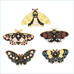 Pins Brooches Floral Moth Butterfly Enamel Pins Custom Insect Brooches Lapel Badges Gothic Moon Nature Jewellery Gift For Kid Dhgarden Dh3F5