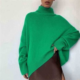 Women's Sweaters Women's Turtleneck Batwing Long Sleeves Oversize Sweater Women Loose Casual 2021 Winter Warm Knitted Sweater Ladies J220915