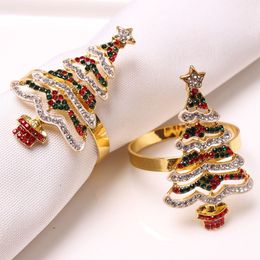 Cluster Rings 4PCS Christmas Tree Napkin Ring Festiva Table Buckle Diamond Deer Crafts Holder Handmade Party Dinner Supplies Decorative 221125