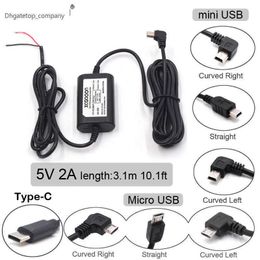DC 12V to 5V 2A 3.1M Car Charge Cable Mini / Micro Type-C USB Hardwire Cord Auto Charging for Dash Cam Camcorder Vehicle DVR
