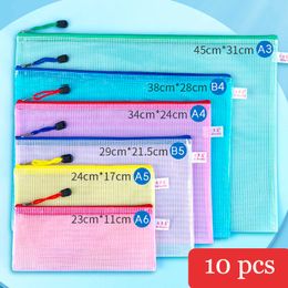 Filing Supplies 10pcs A5 Mesh Zipper Pouch Document Bag Waterproof Zip File Folders School Office Pencil Case Storage Bags Organiser 221128