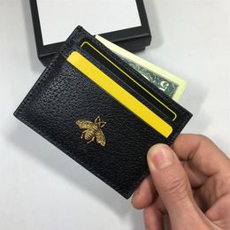 metal banks UK - Genuine Leather Small Wallets Holders Fashion Women Metal Bee Bank Card Package Coin Bag Card ID Holder purse women Thin Wallet Po214F