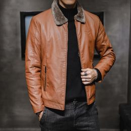 Men's Leather Faux Mens Pu Jackets Casual Fashion Slim Windbreak Fur Plush Coat Winter Velvet Warm Outwear Plus Size Clothing 221124