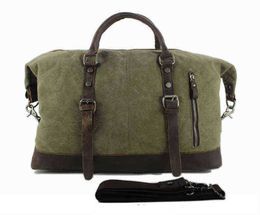 Vintage Military Canvas Leather Men Travel Bags Carry on Luggage Bags Men Duffel Bags Travel Tote Large Weekend Bag Overnight 221128