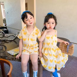 Clothing Sets Korean Style Summer Boys Heart Printed Clothes Baby Girls Fashion Single-breasted Slipping Dress Toddler Girl